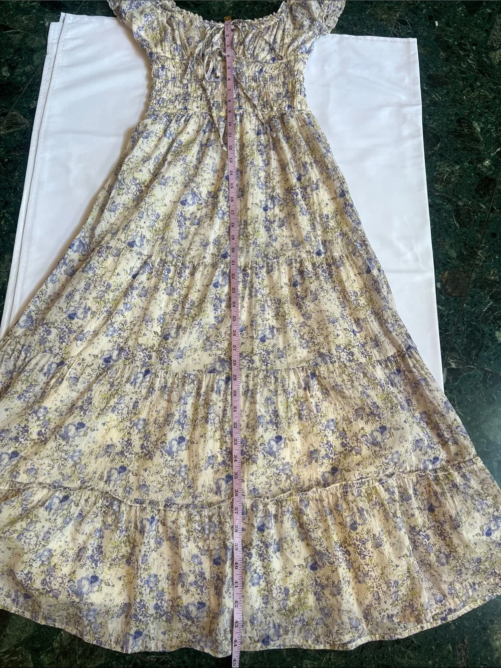 Floral Smocked Tiered Maxi Dress Sz S Prairie Boho Beach Cowgirl Romantic - Picture 4 of 10